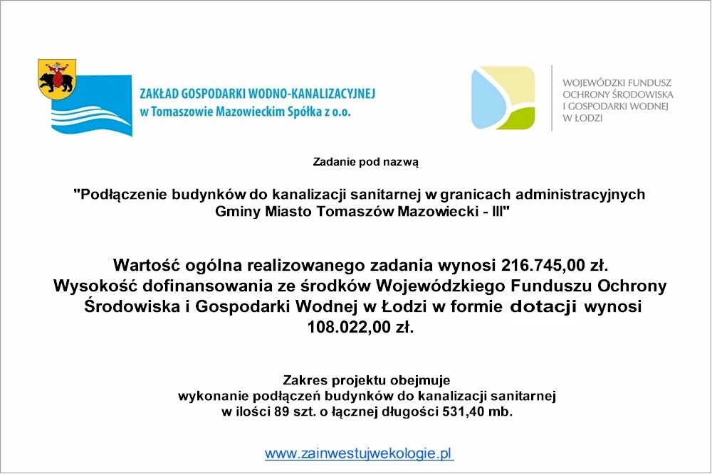 Podłączenie budynków do kanalizacji sanitarnej w granicach administracyjnych  Gminy Miasto Tomaszów Mazowiecki - III